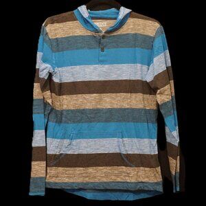 Smith’s American Black and Blue Stripe Long Sleeve Tee Shirt Hoodie Boys XL